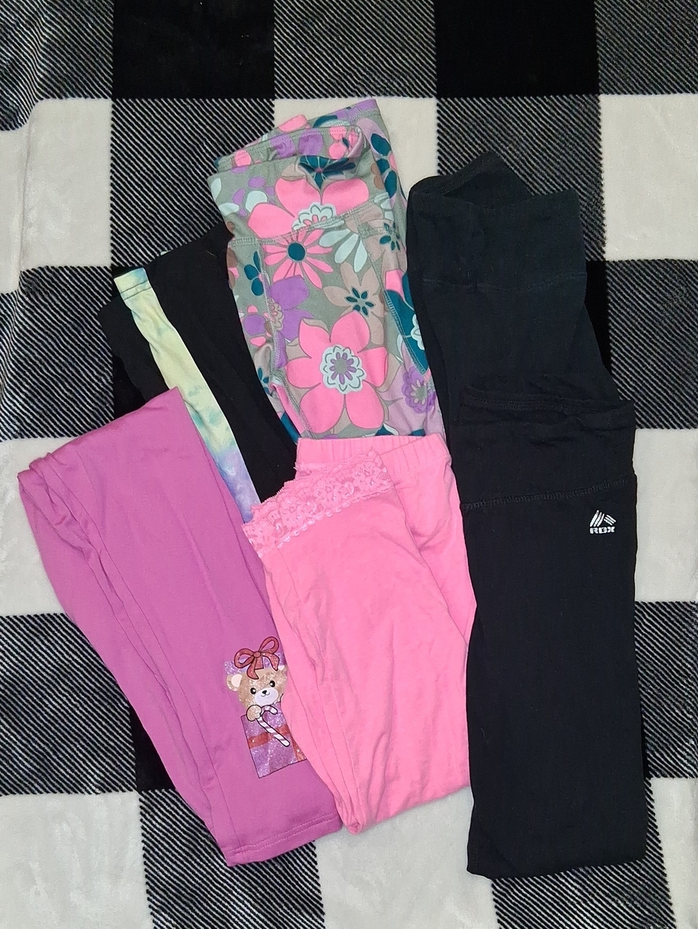 Athleta Girls Black & Pink Floral Active Leggings Pack Of 6